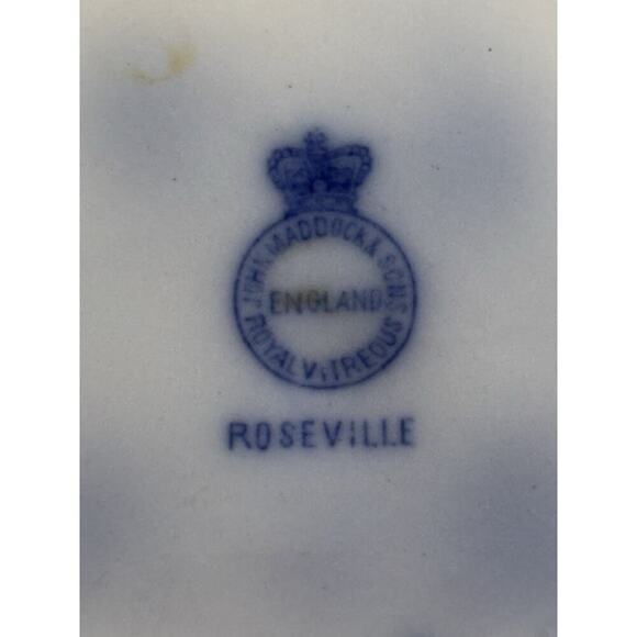 Vintage Flow Blue John Maddock & Sons- England Royal Fine Roseville Plate 9 7/8” - Picture 3 of 13